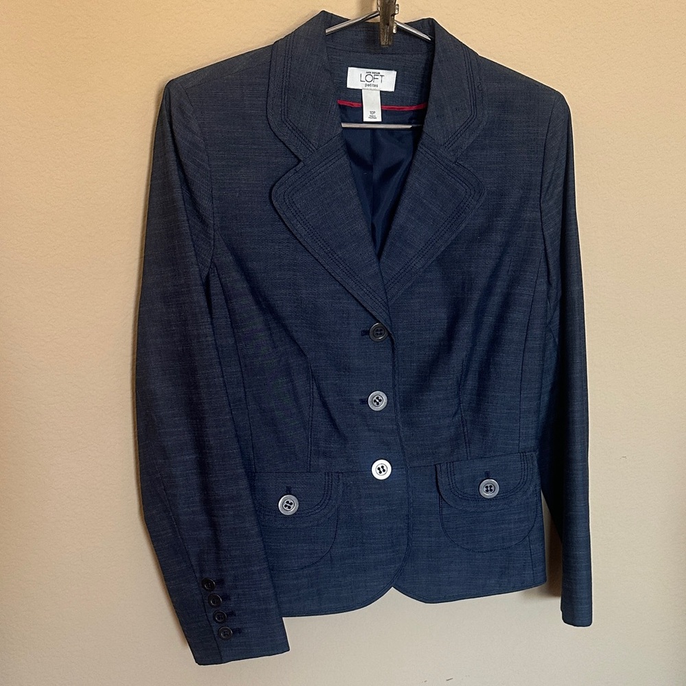 LOFT Navy Tailored Button-Front Blazer